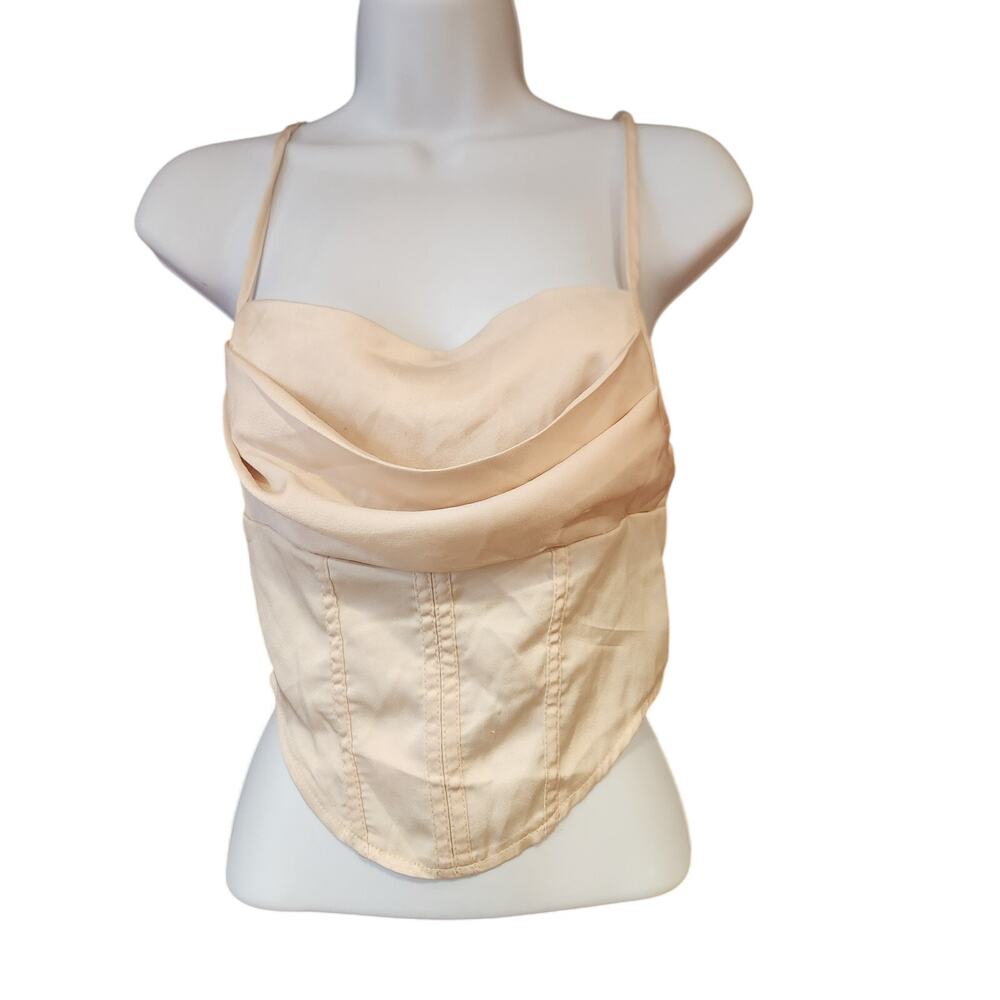 Gomorn Sexy Stretch Brassier Ivory Satin Crop Tank Top Sz M Low Decolte